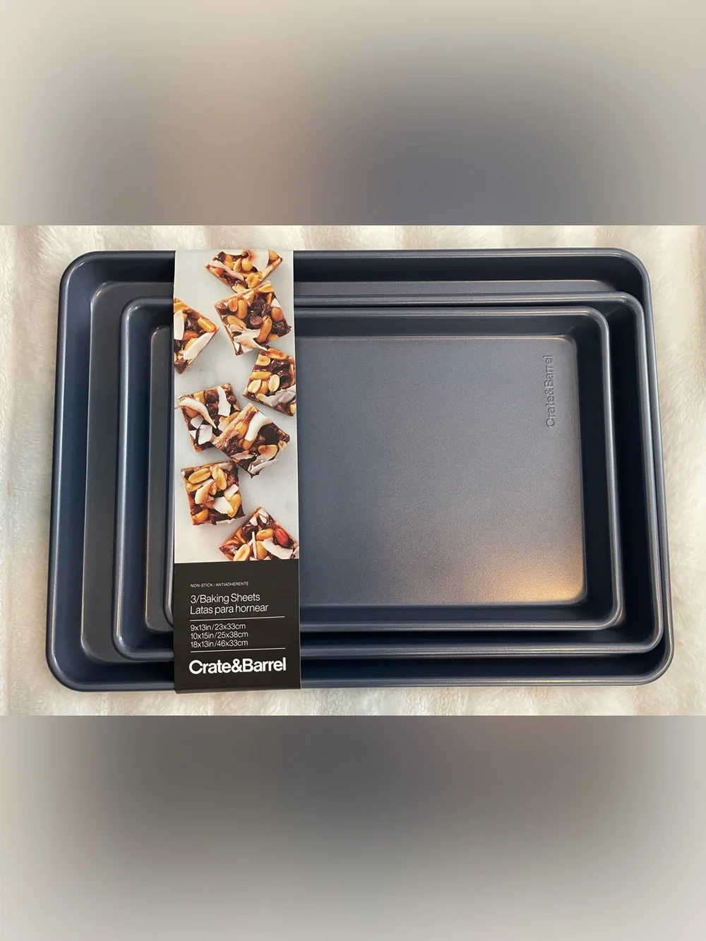 Crate & Barrel Slate Blue Silicone Nonstick Sheet Pans, Set of 3 9” 10” 18”